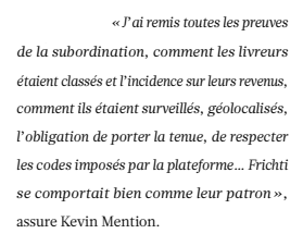 Extrait de L'Humanité : Des anciens livreurs de Frichti aux prud’hommes.
