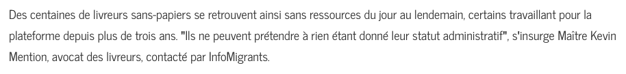 Extrait de InfoMigrants : France : des centaines de sans-papiers travaillant pour Frichti demandent leur régularisation.
