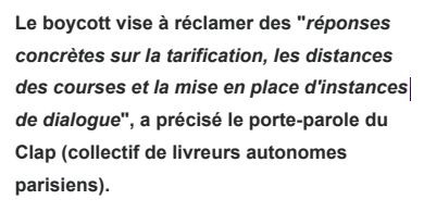 Extrait de Yahoo : Un collectif de livreurs appelle au boycott de Deliveroo pour la Saint-Valentin.