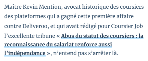 Extrait de Coursier Job : Deliveroo condamné en France pour travail dissimulé.