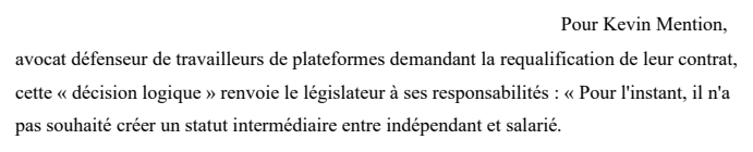 Extrait de Entreprises & Carrières : Droit du travail : les plateformes ne feront pas la loi.