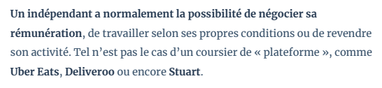 Extrait de Coursier Job : Abus du statut des coursiers : la reconnaissance du salariat renforce aussi l'indépendance.
