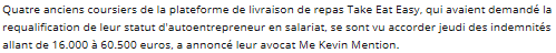 Extrait de Notre Temps : Prud'hommes : d'ex-coursiers de Take Eat Easy indemnisés.