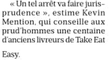 Extrait de Le Parisien : Coursiers : la justice met les pieds dans le plat.