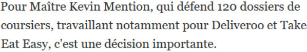 Extrait de L'Express : Pour la justice, un coursier de Take Eat Easy est un salarié.