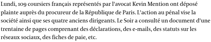 Extrait de L'Echo : Plainte en France contre Take Eat Easy.