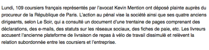 Extrait de Paris Match Belgique : L'ex-société belge Take Eat Easy attaquée en justice en France.