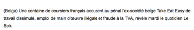 Extrait de RTL Info : Une plainte au pénal contre Take Eat Easy en France.