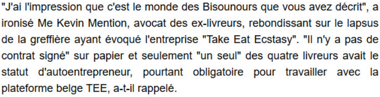 Extrait de BFM Business : Take Eat Easy à nouveau devant la justice.