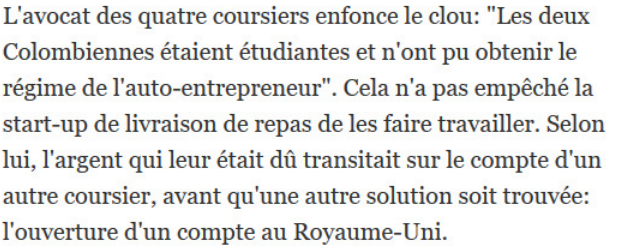 Extrait de L'Express : « Je n'ai jamais signé de contrat, je travaillais 7 jours sur 7 ».