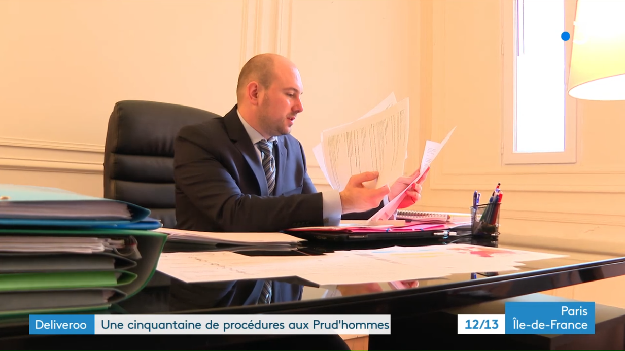 Kevin Mention dans le 12/13 Paris Île-de-France au sujet d’une cinquantaine de procédures de livreurs Deliveroo devant les prud’hommes.