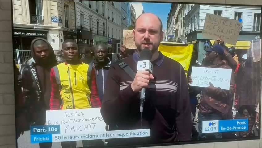 Entretien dans Ici 12/13 Paris Île-de-France sur l’action engagée par des coursiers Frichti.
