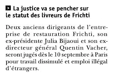 Extrait de Liaisons sociales : La justice va se pencher sur le statut des livreurs de Frichti.
