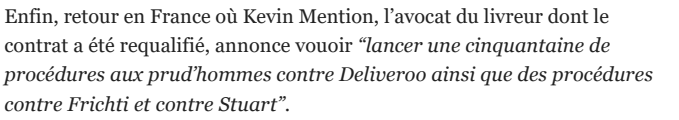 Extrait de 24matins : Deliveroo condamnée en France pour travail dissimulé.