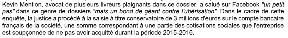 Extrait de Var-Matin : Deliveroo et trois de ses ex-dirigeants renvoyés devant le tribunal correctionnel pour "travail dissimulé".